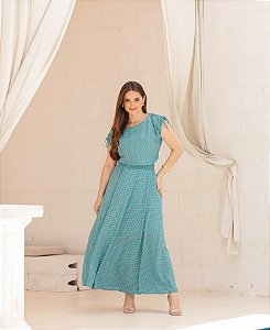 Vestido em Crepe com Toque de Seda Irecê Azul Valentina Sirrah