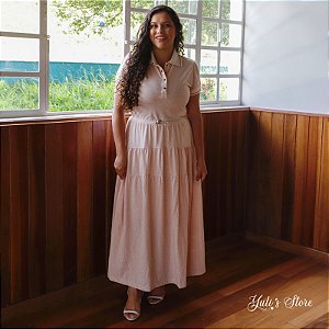 Vestido em Malha Listrada de Algodão com Linho Lenita Laranja Hapuk