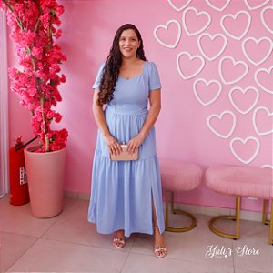 VESTIDO EM CREPE CRISPY MAXI MIDI MOEMA (AZUL) VALENTINA SIRRAH