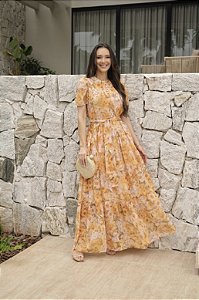 Vestido Longo no Crepe Floral Irene - Tata Martello