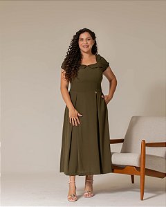 VESTIDO MIDI EM CREPE SAVANNA VERDE VALENTINA SIRRAH