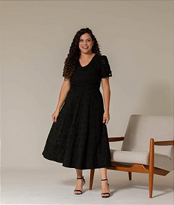 VESTIDO MIDI EM CREPE VARENNA PRETO VALENTINA SIRRAH