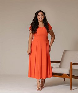 VESTIDO MIDI EM CREPE SAVANNA CORAL VALENTINA SIRRAH