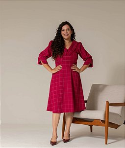 VESTIDO EM ALFAITARIA PIENZA COM ZÍPER VINHO VALENTINA SIRRAH