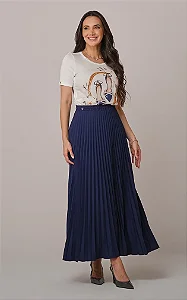 Saia Maxi Midi Plissada Melissa Azul - Tata Martello