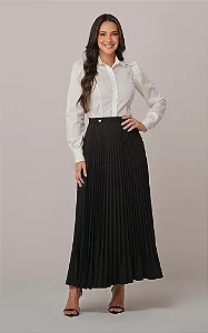 Saia Maxi Midi Plissada Melissa Preta - Tata Martello