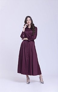 Vestido em tricoline com botoes cristiane Marsala Hapuk