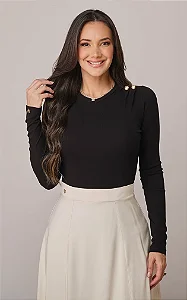 Blusa Manga Longa Giovana Preta - Tata Martello
