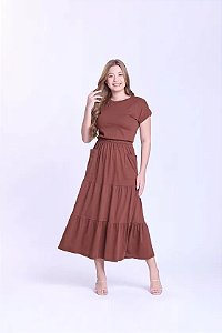 Vestido Emily Confeccionado em Malha de Algodão Marrom - Hapuk