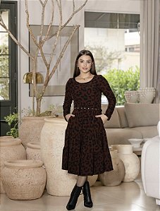 Vestido em crepe Marinque Preto Animal Print - Valentina Sirrah
