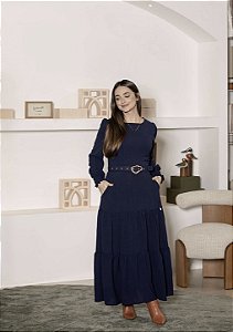 Vestido em Flow Twill Azul Marinho - Valentina Sirrah