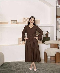 Vestido em Alfaitaria Marrom com Cinto Forrago Araponga - Valentina Sirrah