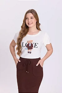 Blusa em Malha com Crepe Estampa Exclusica Rubia Marrom - Hapuk