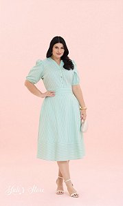 Vestido em Tricoline com Botões Diana Verde Aline - Cerkunvis