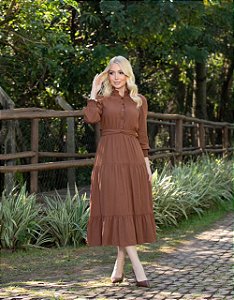 Vestido em Viscolinho Marrom Joice - Fagian