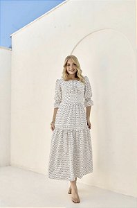 Vestido em Crepe Estampa de Poá Sorento Branco - Valentina Sirrah