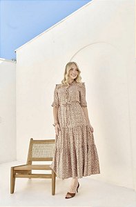 Vestido em Viscose Estampa Floral Caramelo - Valentina Sirrah