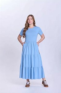 Vestido Confeccionado em Malha de Algodão Serena Azul - Hapuk