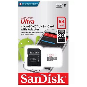 CARTÃO MEMORIA MICRO SD 64GB ULTRA SANDISK