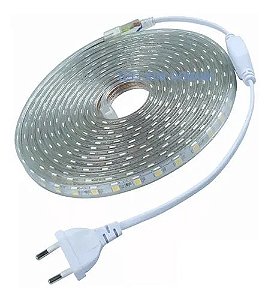 FITA LED BRANCO QUENTE 5M PROVA D'AGUA C/ FONTE