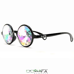 Óculos caleidoscópio redondo preto lentes Rainbow