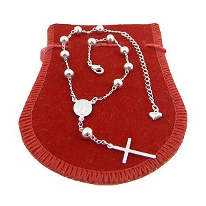 Pulseira Terço Unissex 18/23cm 4mm Folheada Prata PL447