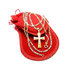 Corrente Masculina 80cm 2mm + Cruz Folheado Ouro 18k CR399
