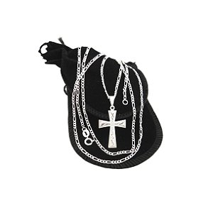 Corrente Masculina 60cm 2mm Cruz Folheada Prata CR364
