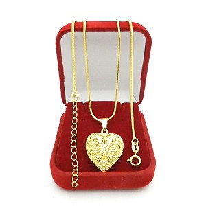 Colar Feminino 45/50cm 1mm Relicário Banhado Ouro 18K CR317