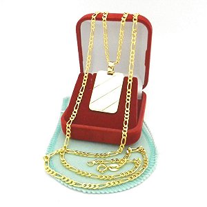 Corrente Masculina 70cm 3mm + Placa Banhado Ouro 18K CR153