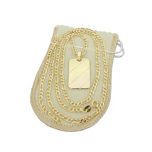 Corrente Masculina 70cm 3mm + Placa Folheado Ouro 18K CR153