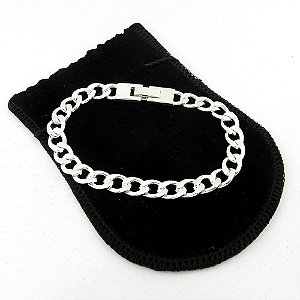 Pulseira Masculina 20cm 7mm Largura Folheada Prata PL110