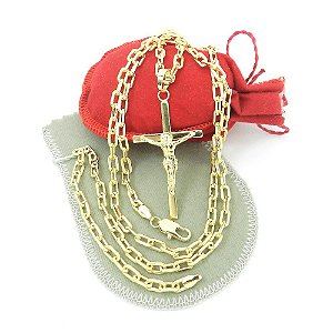 Corrente Masculina 80cm 4mm + Cruz Folheada Ouro 18K CR626
