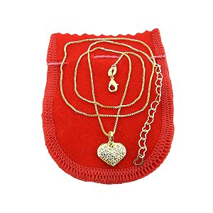 Corrente Feminina 45/50cm 1mm Coração Folheado Ouro CR690