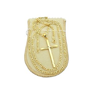 Corrente Masculina 60cm 3mm + Cruz Folheado Ouro 18k CR744