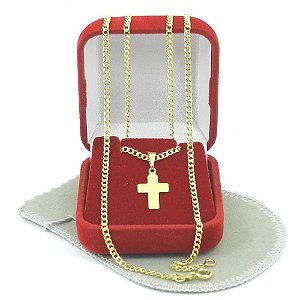 Corrente Masculina 70cm 2mm Cruz Folheado Ouro 18k CR518