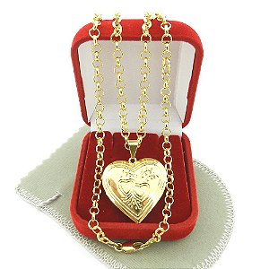 Corrente Feminina 50cm 4mm Relicário Folheado Ouro 18K CR538