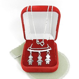 Corrente Feminina 50cm 0.8mm 3 Meninos Banhado Prata CR827