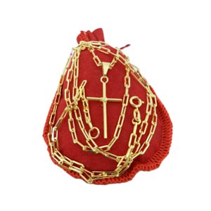 Corrente Masculina 80cm 2mm Cruz Folheado Ouro 18k CR677