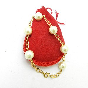 Pulseira Feminina 20cm Perola 10mm Banhada Ouro 18K PL307