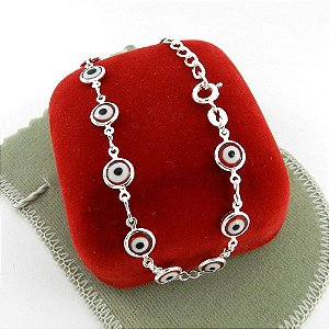 Pulseira Feminina 16/20cm Olho Grego 7mm Banhada Prata PL499