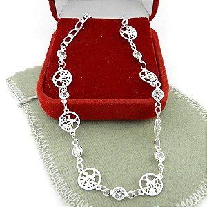 Pulseira Feminina 16/20cm Arvore 7mm Folheada Prata PL498
