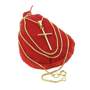 Corrente Masculina 50cm 0.8mm Cruz Folheado Ouro 18k CR817