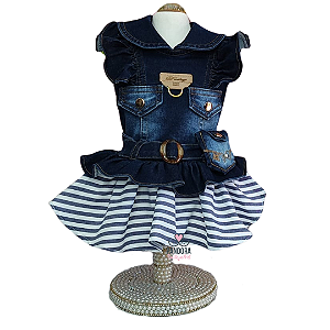 Vestido para Cachorro DuDog Vest Jeans E Listras