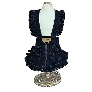Jardineira para Cachorro DuDog Vest Jeans Babados