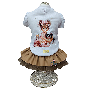 Conjunto de Roupa para Cachorro Branco e Nude