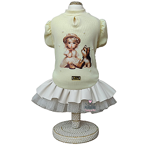 Conjunto de Roupa para Cachorro Amarelo e Off White