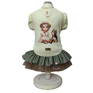 Conjunto de Roupa para Cachorro Amarelo e Verde Militar