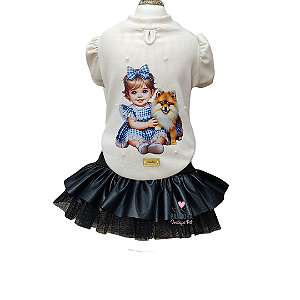 Conjunto de Roupa para Cachorro Off White e Preta