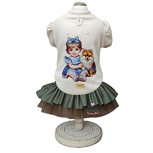 Conjunto de Roupa para Cachorro Off White e Verde Militar